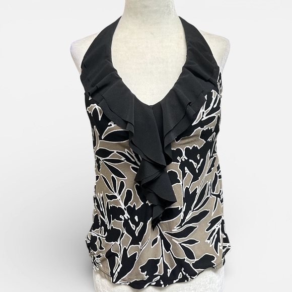 Aqua Green Other - Aqua Green Black and Tan Floral Print Halter Tankini Top L